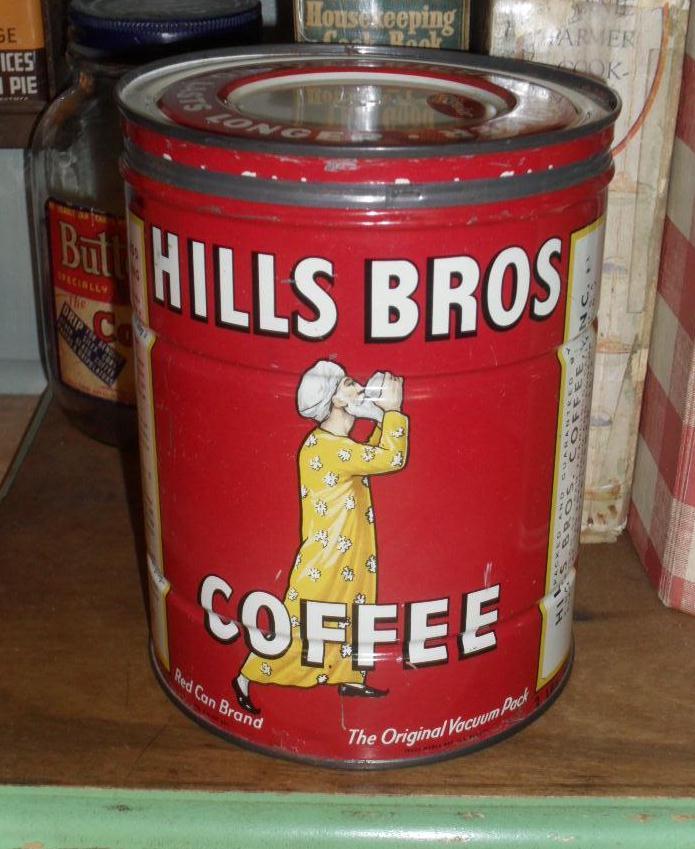 Hills Bros. Coffee Tin - c. 1920 2 lb. Keywind Hills Bros. Coffee Tin - c. 1920 2 lb. Keywind