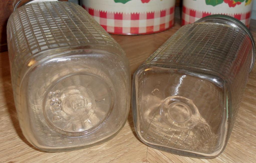 2 Glass Pantry Jars - Green Lids - Ball / Kerr 2 Glass Pantry Jars - Green Lids - Ball / Kerr