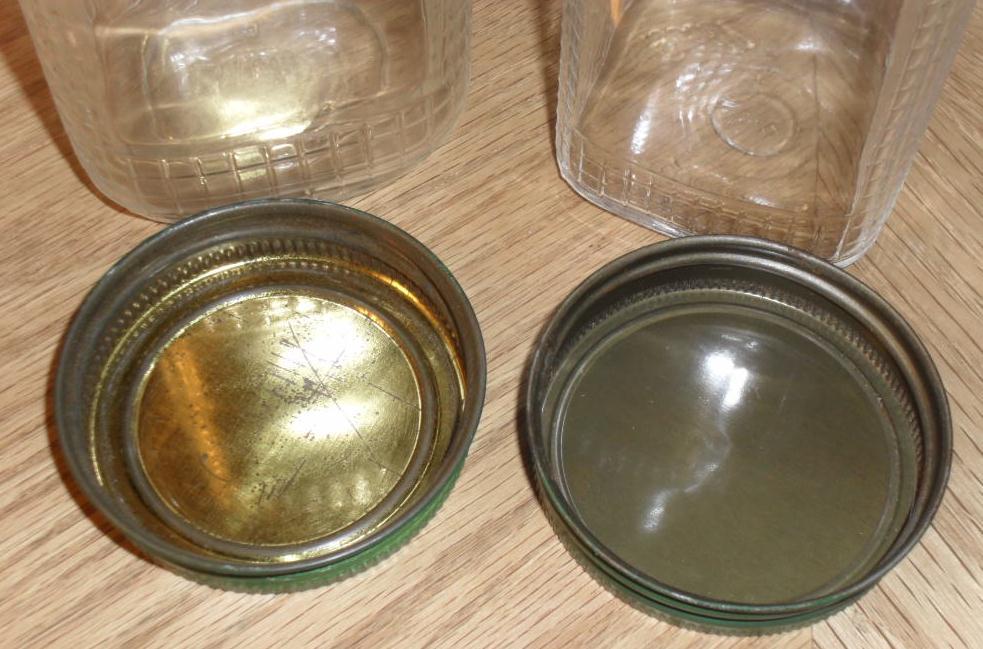 2 Glass Pantry Jars - Green Lids - Ball / Kerr 2 Glass Pantry Jars - Green Lids - Ball / Kerr
