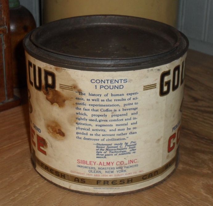 Golden Cup Coffee Tin - Sibley-Almy Olean New York - c. 1930 Golden Cup Coffee Tin - Sibley-Almy Olean New York - c. 1930
