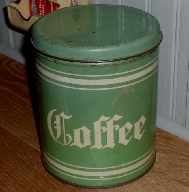 1930s Tin Green & Cream Coffee Pantry Box 1930s Tin Green & Cream Coffee Pantry Box