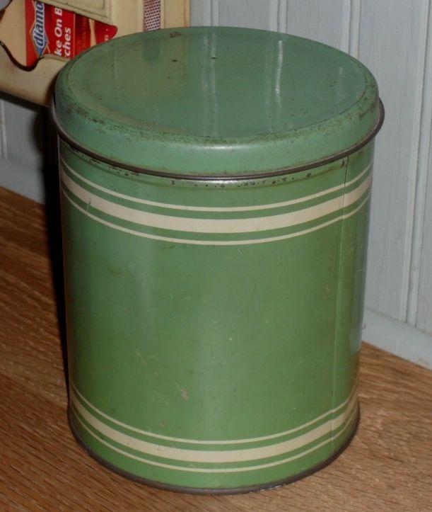 1930s Tin Green & Cream Coffee Pantry Box 1930s Tin Green & Cream Coffee Pantry Box