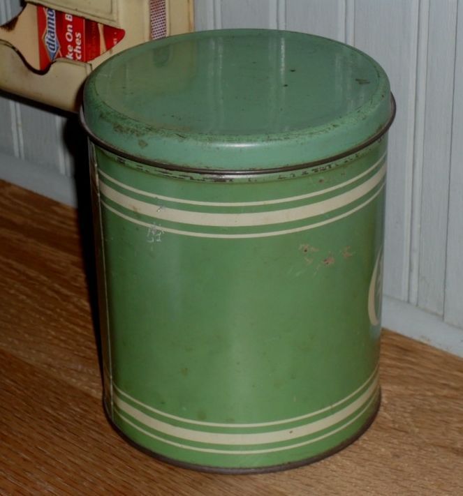 1930s Tin Green & Cream Coffee Pantry Box 1930s Tin Green & Cream Coffee Pantry Box