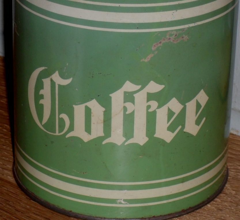 1930s Tin Green & Cream Coffee Pantry Box 1930s Tin Green & Cream Coffee Pantry Box