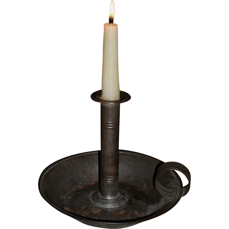 Tin Push-up Hog Scraper Deep Pan Candlestick - 19th C. Tin Push-up Hog Scraper Deep Pan Candlestick - 19th C.