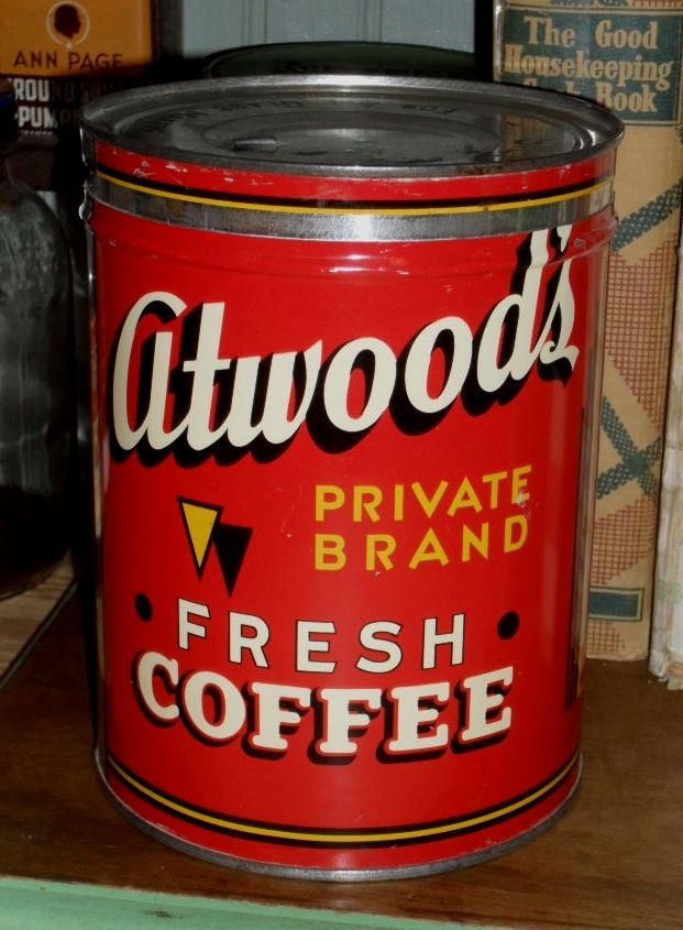 Atwood's Coffee Tin - c. 1940 - 2 lb. Atwood's Coffee Tin - c. 1940 - 2 lb.
