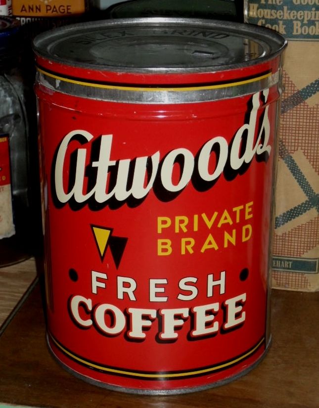 Atwood's Coffee Tin - c. 1940 - 2 lb. Atwood's Coffee Tin - c. 1940 - 2 lb.