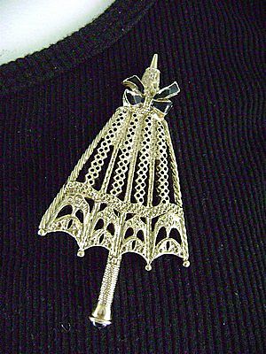 Ornate Victorian Revival Style Parasol Umbrella Pin 1928 Jewelry Co. Ornate Victorian Revival Style Parasol Umbrella Pin 1928 Jewelry Co.