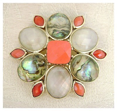 LIZ CLAIBORNE Faux Coral Abalone & Mother of Pearl Pin LIZ CLAIBORNE Faux Coral Abalone & Mother of Pearl Pin