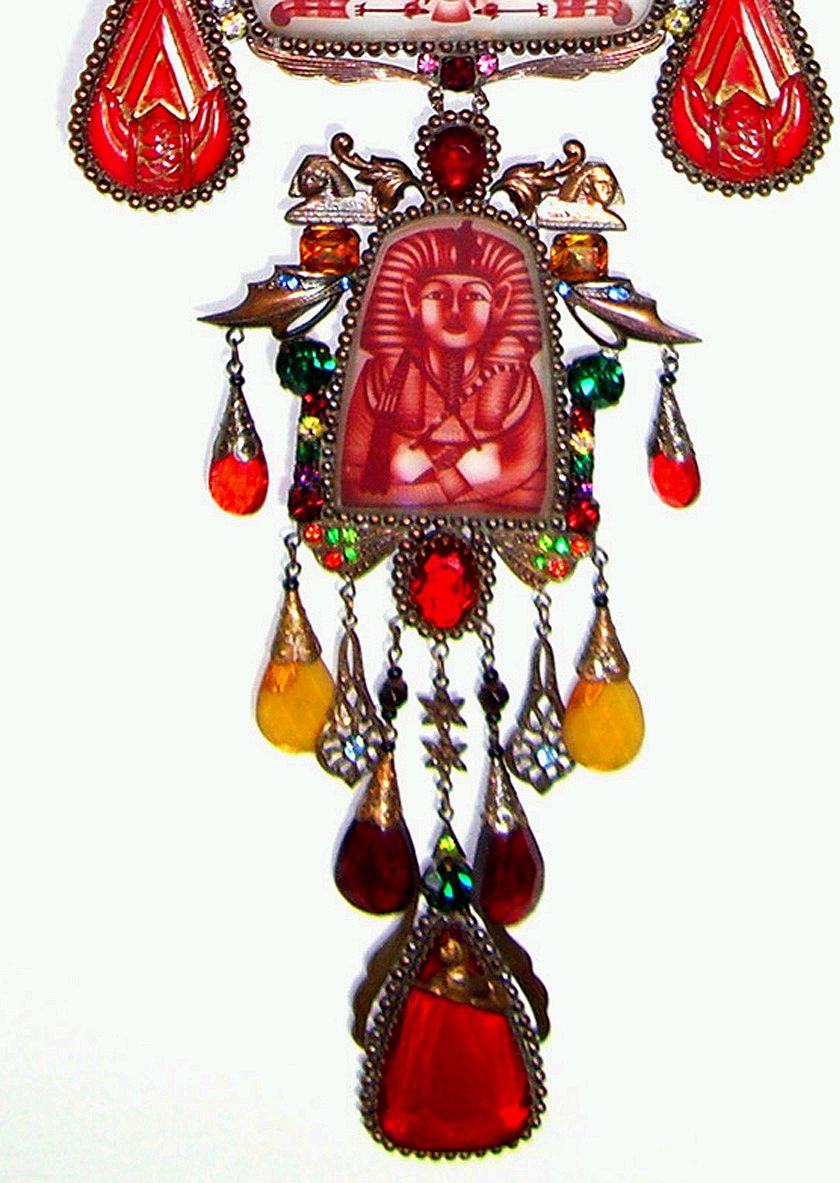 Czech SBK Egyptian Revival Necklace with Pharaoh Image Pendant Czech SBK Egyptian Revival Necklace with Pharaoh Image Pendant