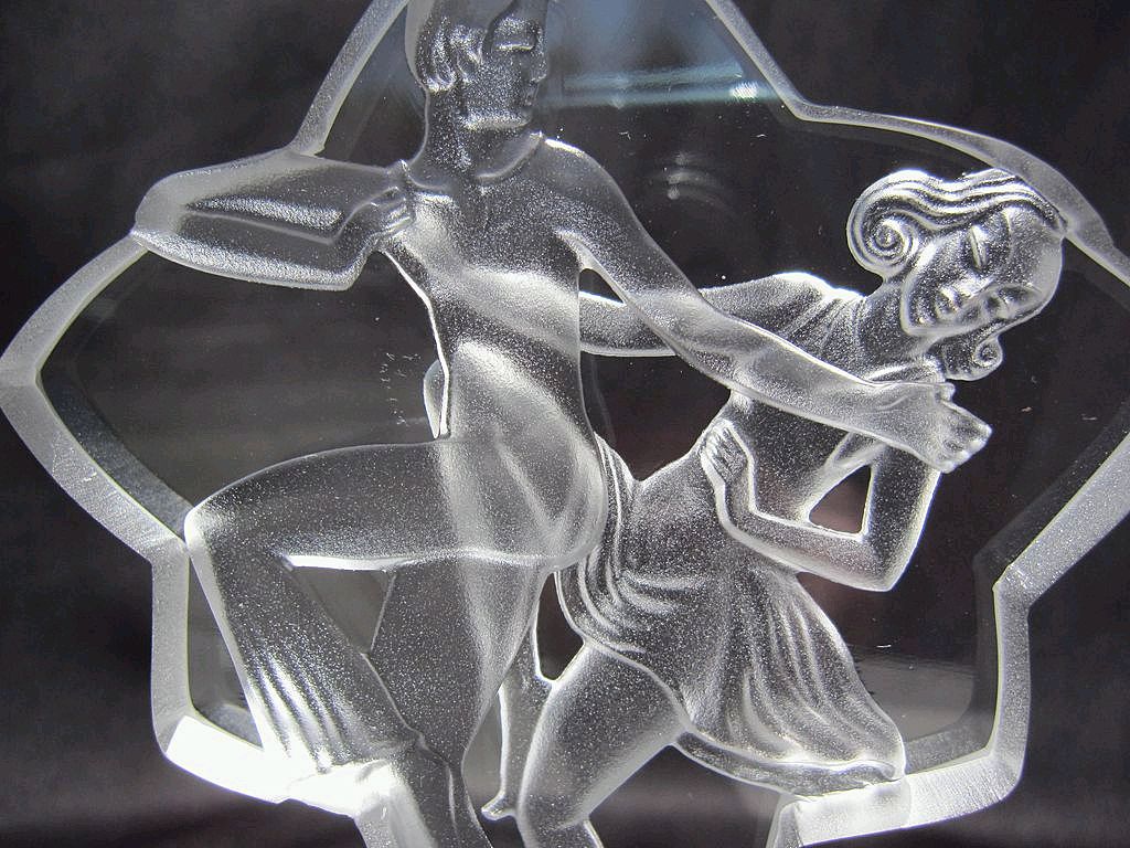 Perfume Bottle with Etched Art Deco Style Dancers Stopper - Signed Desna Perfume Bottle with Etched Art Deco Style Dancers Stopper - Signed Desna