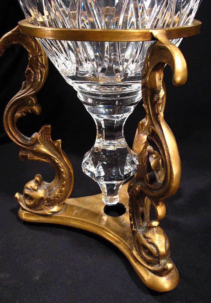 Cut Crystal Glass Urn with Brass Lid and Stand from on Ruby