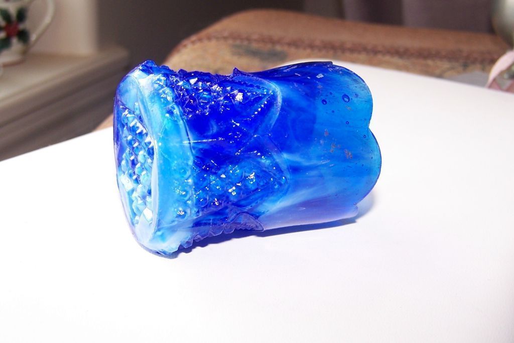 Cobalt Blue Slag Glass Tooth Pick Holder Button Arches Pattern Cobalt Blue Slag Glass Tooth Pick Holder Button Arches Pattern