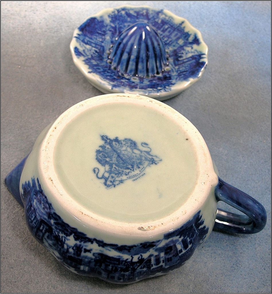 Blue and White Transferware Village Scene Juicer Reamer Blue and White Transferware Village Scene Juicer Reamer