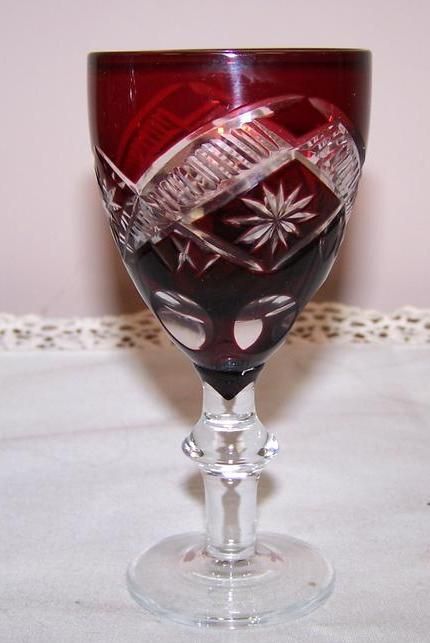 Bohemian Ruby Cut to Clear Glass Decanter and Cordials Set Bohemian Ruby Cut to Clear Glass Decanter and Cordials Set