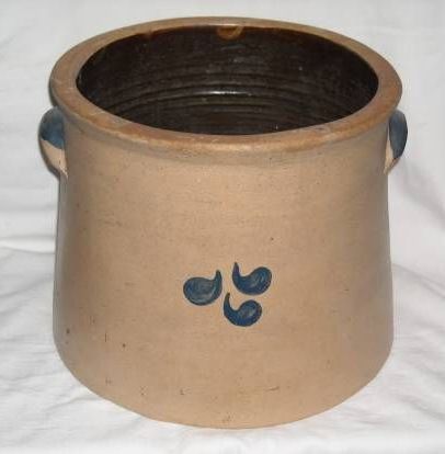Old Stoneware Crock with Cobalt Flower Decoration Old Stoneware Crock with Cobalt Flower Decoration