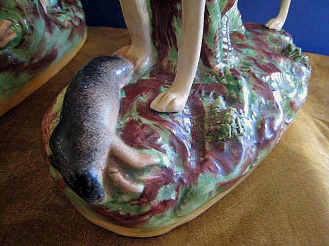 Pair of Antique China Porcelain Hand Painted Staffordshire England Greyhounds Pair of Antique China Porcelain Hand Painted Staffordshire England Greyhounds