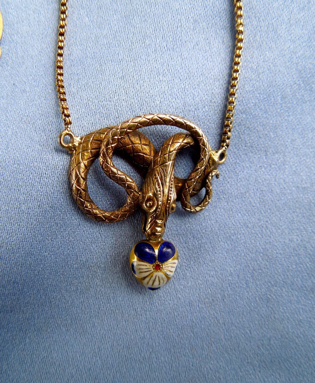 Snake Necklace with Pansy Heart, Victorian Snake Necklace with Pansy Heart, Victorian