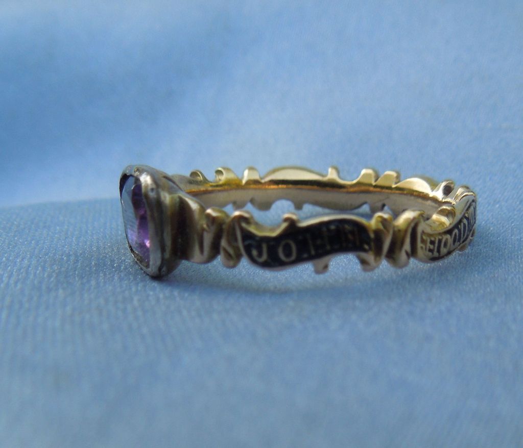 Memorial Ring, Mourning Jewelry, Georgian Enamel Band With Amethyst Memorial Ring, Mourning Jewelry, Georgian Enamel Band With Amethyst