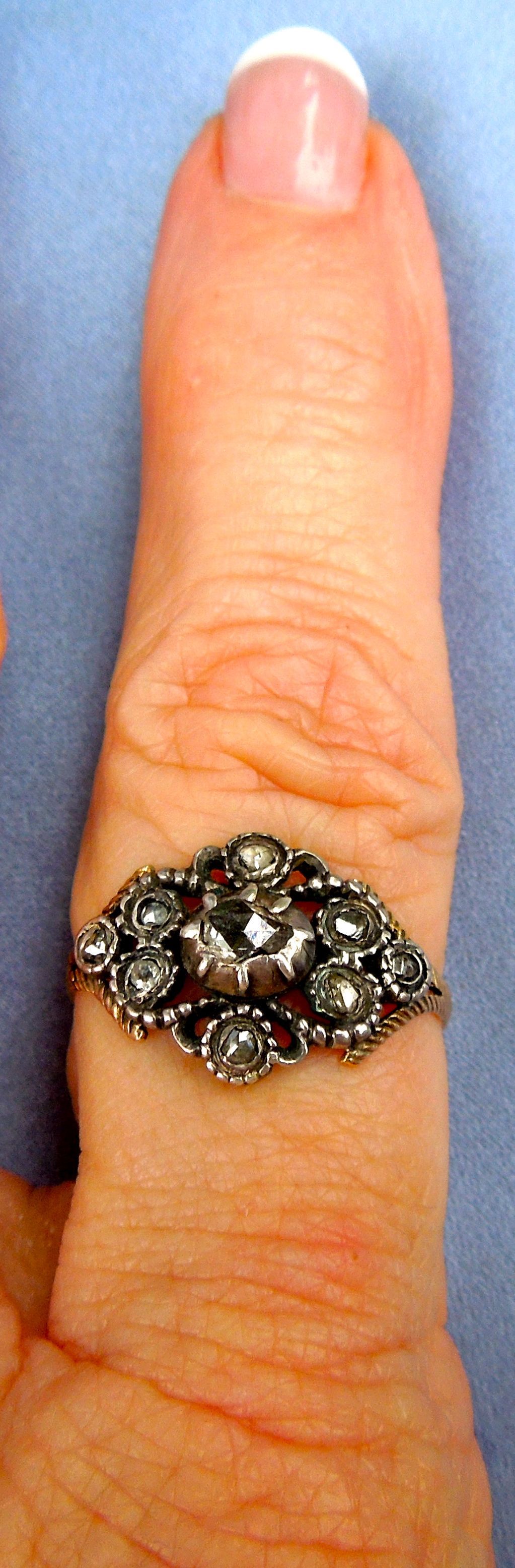 Georgian Rose Cut Diamond Ring, French Georgian Rose Cut Diamond Ring, French