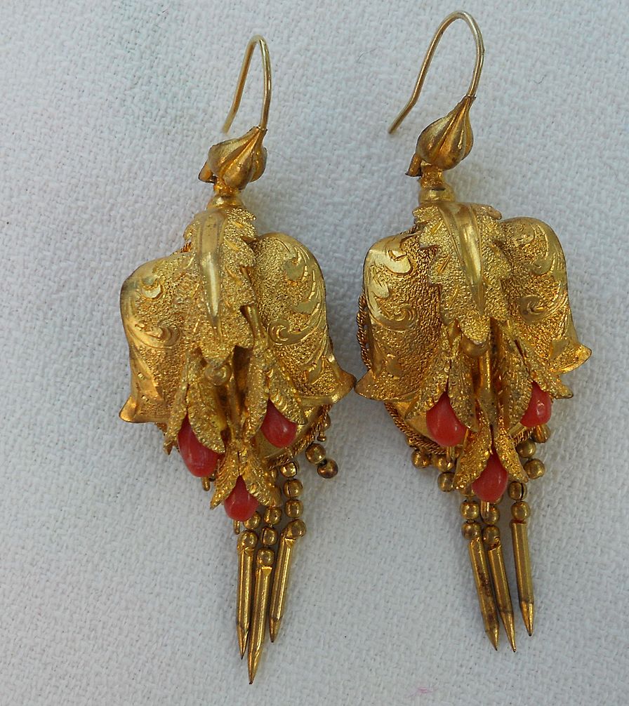 Victorian Earrings, Pinch and Coralene Victorian Earrings, Pinch and Coralene