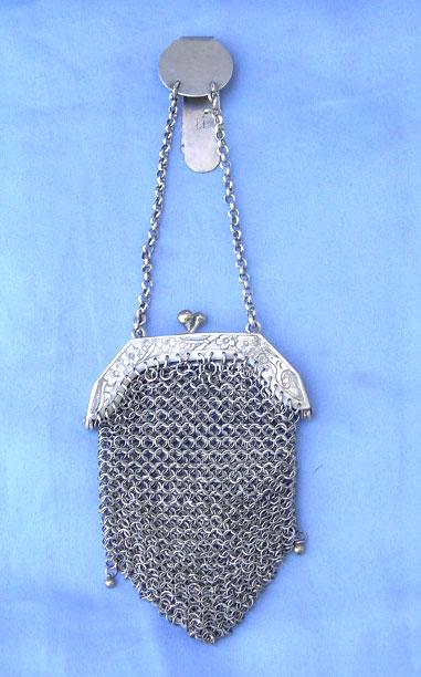 Sterling Silver purse on chatelaine, Victorian Sterling Silver purse on chatelaine, Victorian