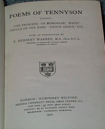 Poems of Tennyson, Full Leather, 1917 Poems of Tennyson, Full Leather, 1917