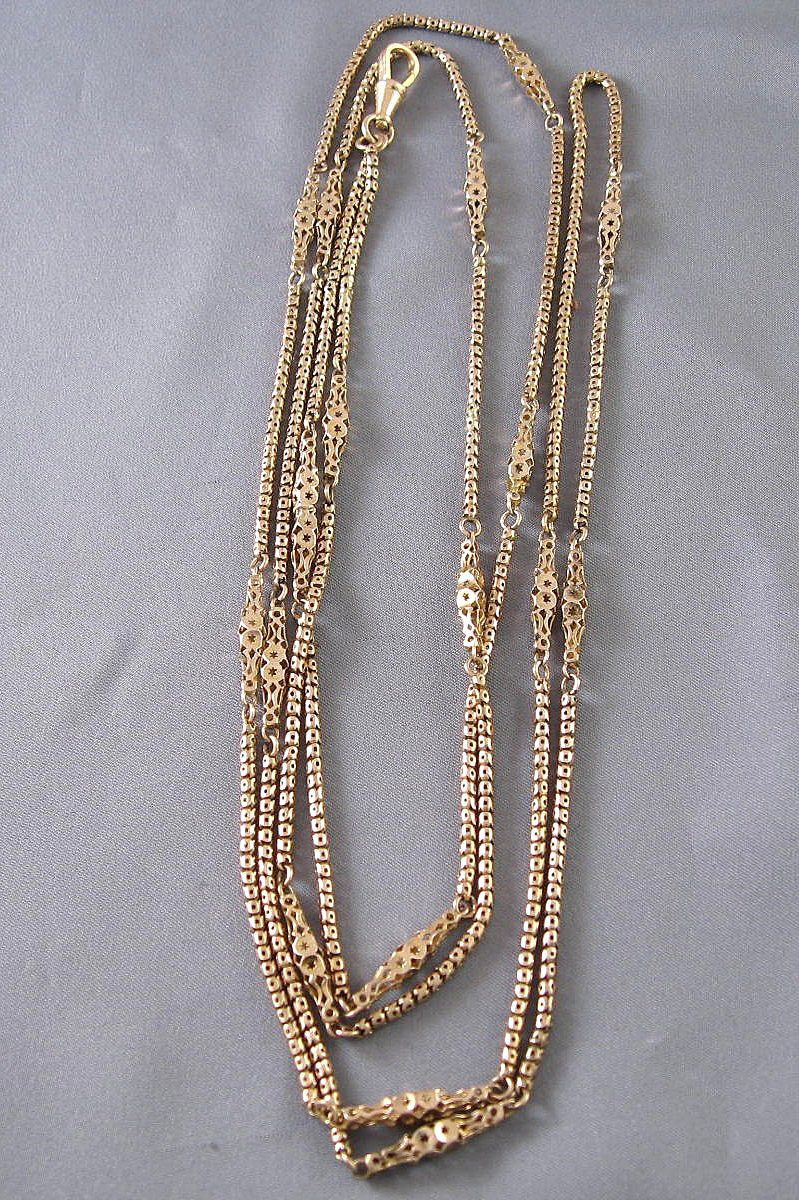 Antique Victorian Ladies Watch Chain 9K Gold 56" Long Antique Victorian Ladies Watch Chain 9K Gold 56" Long
