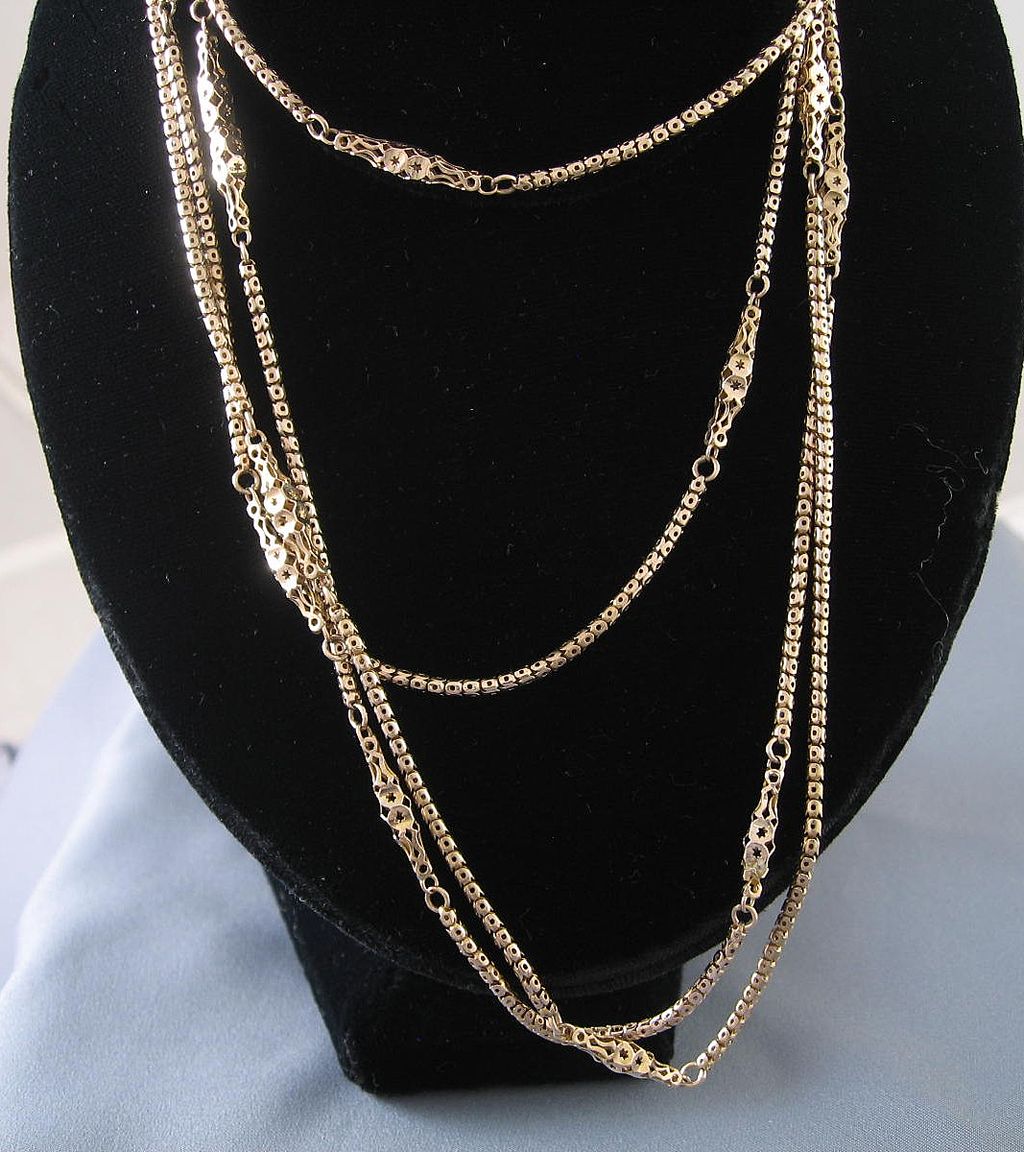 Antique Victorian Ladies Watch Chain 9K Gold 56" Long Antique Victorian Ladies Watch Chain 9K Gold 56" Long