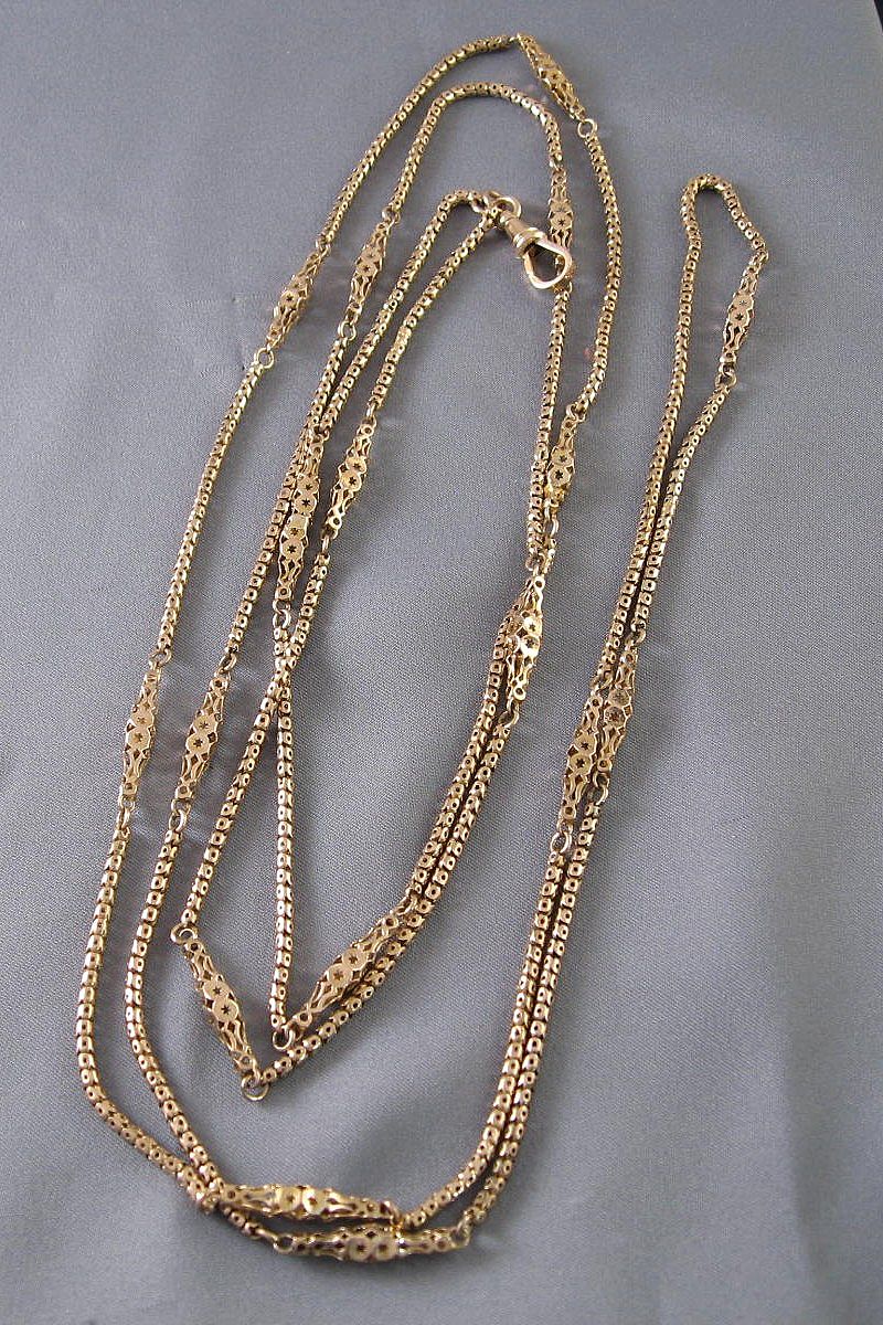 Antique Victorian Ladies Watch Chain 9K Gold 56" Long Antique Victorian Ladies Watch Chain 9K Gold 56" Long