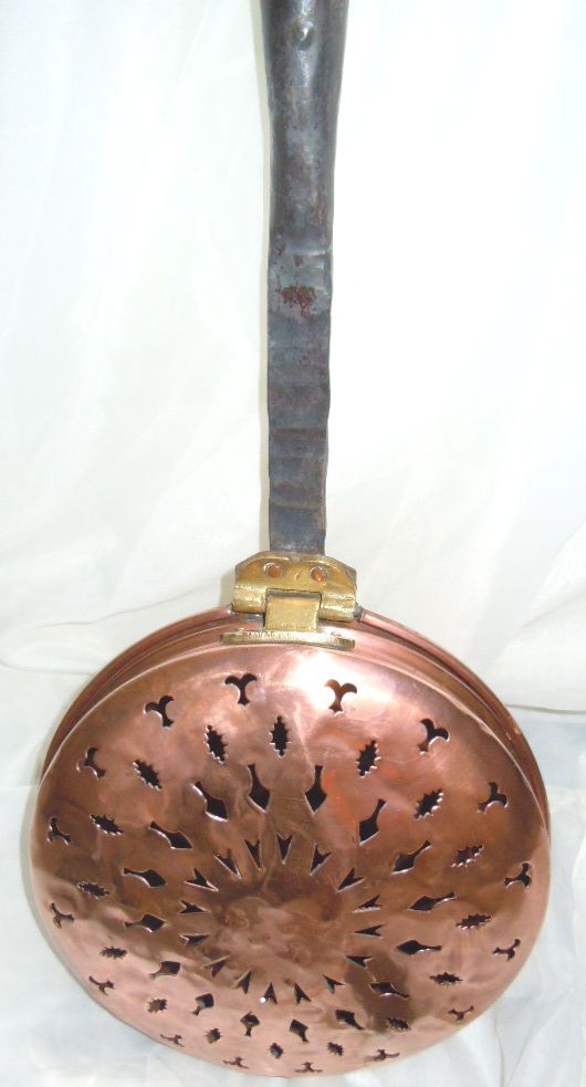 French antique bed warmer copper & wood handle French antique bed warmer copper & wood handle