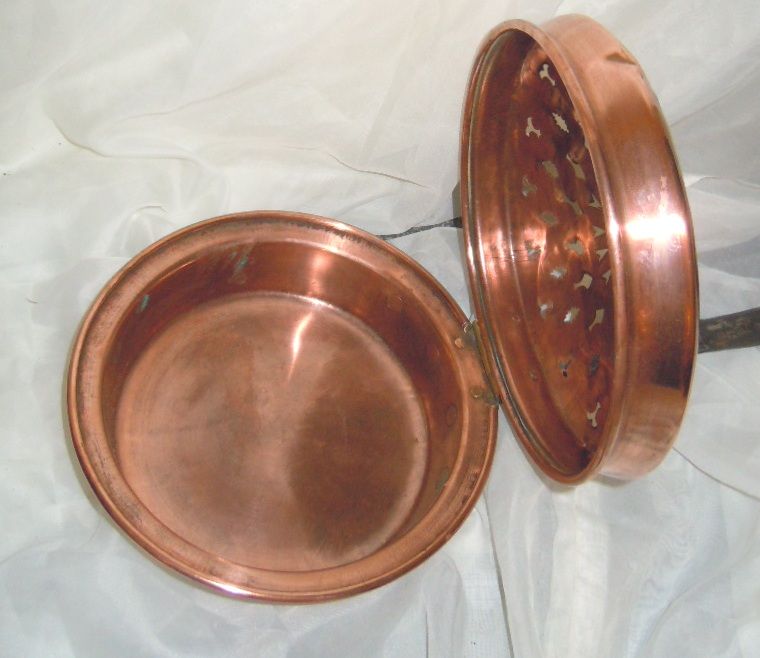 French antique bed warmer copper & wood handle French antique bed warmer copper & wood handle