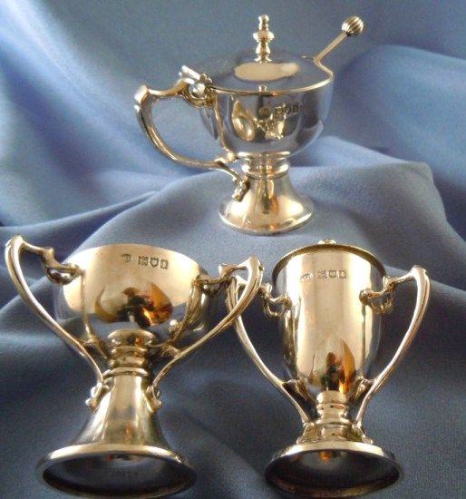 Antique pepper, salt cellar & mustard pot sterling silver London 1907 Antique pepper, salt cellar & mustard pot sterling silver London 1907