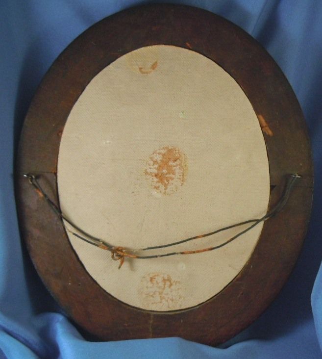 Mahogany gilt oval frame with pink rose painting Mahogany gilt oval frame with pink rose painting