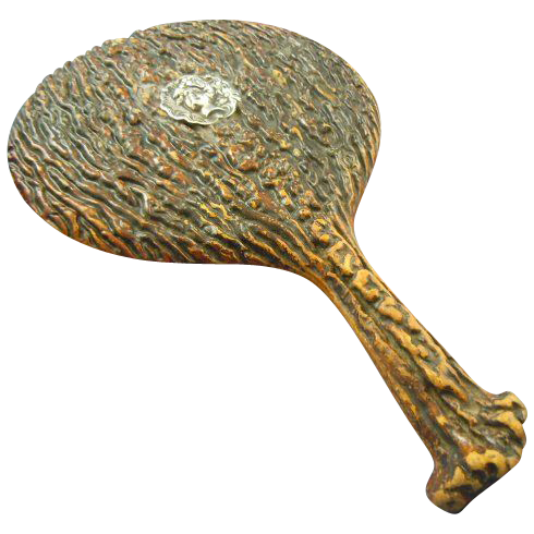 Bakelite faux wood beveled glass hand mirror Bakelite faux wood beveled glass hand mirror