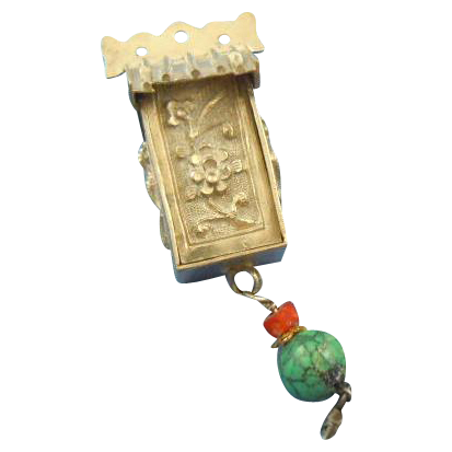 Thai spirit box silver turquoise & coral beads opens Thai spirit box silver turquoise & coral beads opens