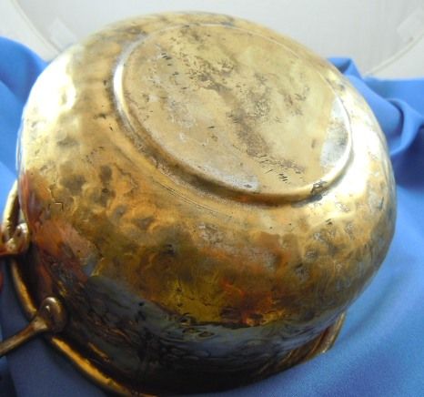 Handmade brass cachepot repousse leaf berry design Handmade brass cachepot repousse leaf berry design
