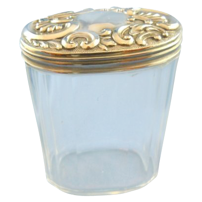 Cosmetic jar cyrstal sterling silver lid 1895 Britain large Cosmetic jar cyrstal sterling silver lid 1895 Britain large