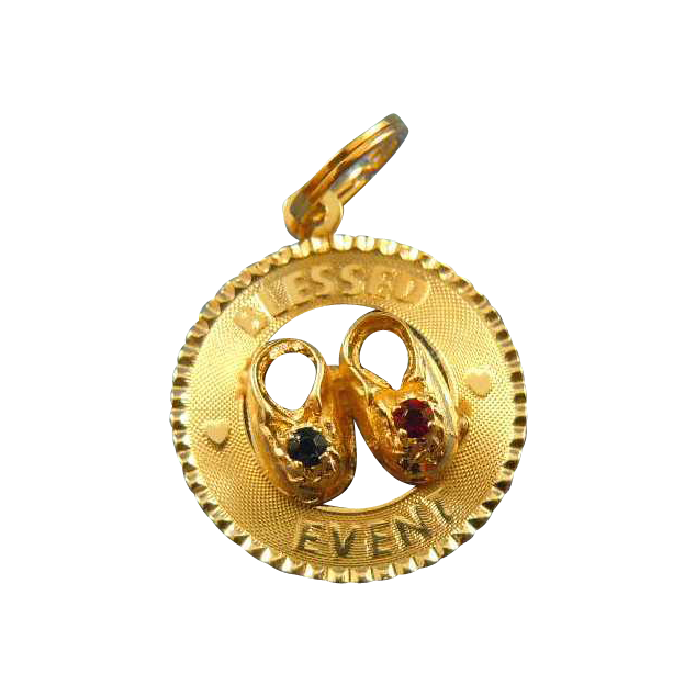 Baby shoes for Blessed event 14k gold charm medallion Baby shoes for Blessed event 14k gold charm medallion