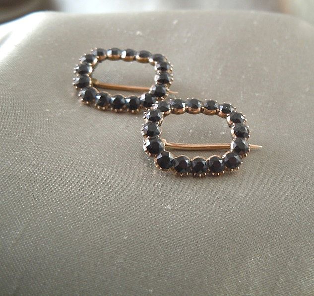Antique Victorian Whitby Jet Small Pins (2) 9K Gold Antique Victorian Whitby Jet Small Pins (2) 9K Gold