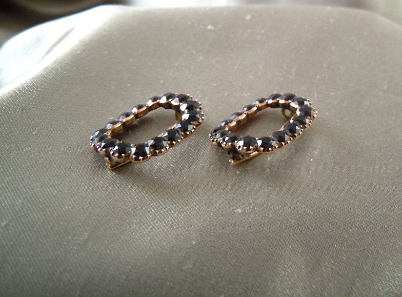 Antique Victorian Whitby Jet Small Pins (2) 9K Gold Antique Victorian Whitby Jet Small Pins (2) 9K Gold