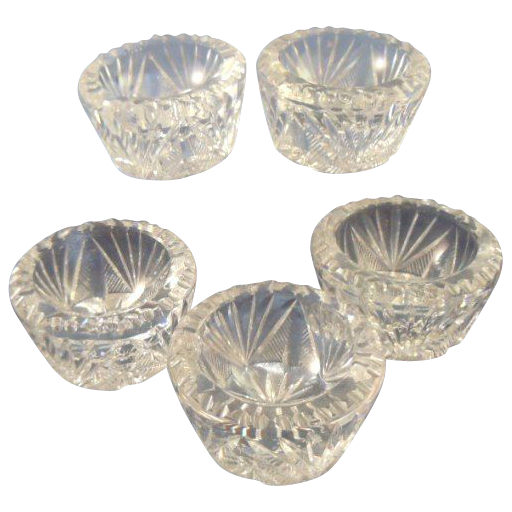 Five Crystal Cut Glass Salt Cellars 5 Five Crystal Cut Glass Salt Cellars 5