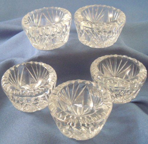 Five Crystal Cut Glass Salt Cellars 5 Five Crystal Cut Glass Salt Cellars 5