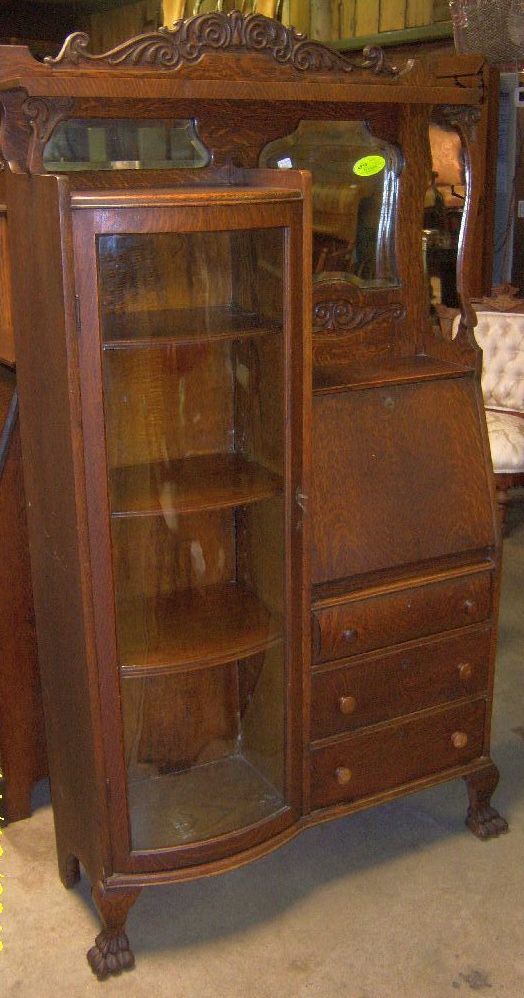 Oak Secretary Desk and Bookcase, Side by Side Oak Secretary Desk and Bookcase, Side by Side