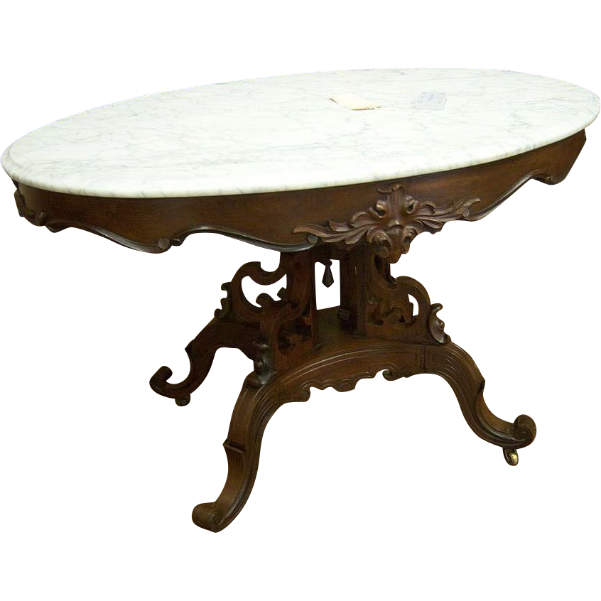 Rosewood Marble Top Center or Foyer Table, Victorian, Rococo Rosewood Marble Top Center or Foyer Table, Victorian, Rococo