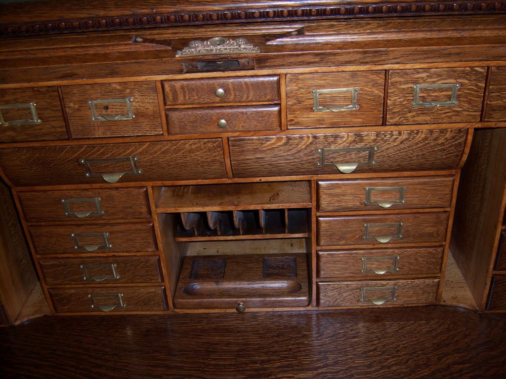 Oak Roll Top Desk, 60 Inch, S Curve Roll, Raised Panels, Full Fitted Interior Oak Roll Top Desk, 60 Inch, S Curve Roll, Raised Panels, Full Fitted Interior