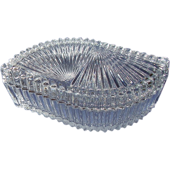 Clear Glass Fan Shaped Covered Candy Dish or Vanity Dish from romancingthepast on Ruby Lane
