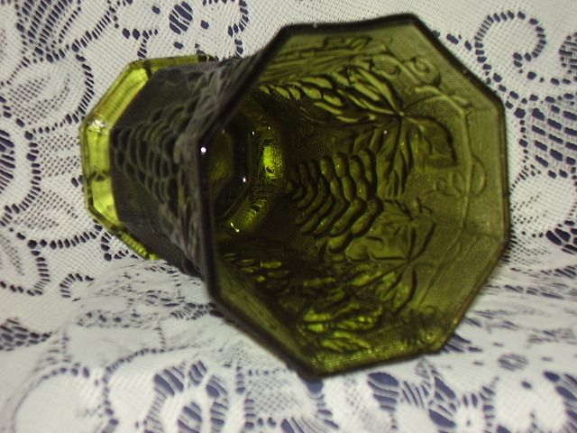 Anchor Hocking Paneled Grape Avocado Green Footed Vase Anchor Hocking Paneled Grape Avocado Green Footed Vase