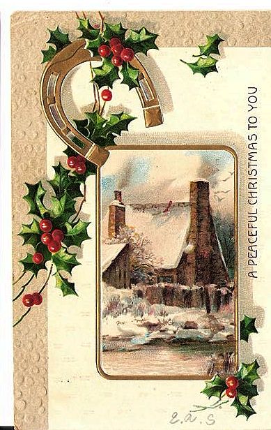 1909 Embossed Christmas Post Card - Gold Horseshoe 1909 Embossed Christmas Post Card - Gold Horseshoe