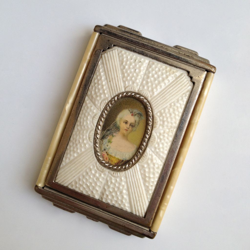 Art Deco Celluloid Marble French Woman Portrait Camera Compact by GIREY Art Deco Celluloid Marble French Woman Portrait Camera Compact by GIREY